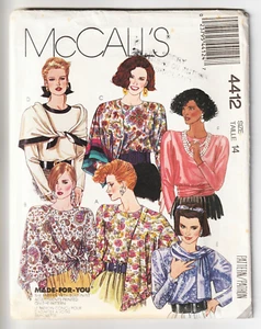 McCalls 4412 Pullover Blouse With Scarf Sz 14 Vintage 1989 Sewing Pattern UNCUT - Picture 1 of 2