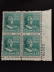2 Scott #818 -1938 13c Millard Fillmore - 4 Stamp Plate Block VF MNH - Picture 1 of 6