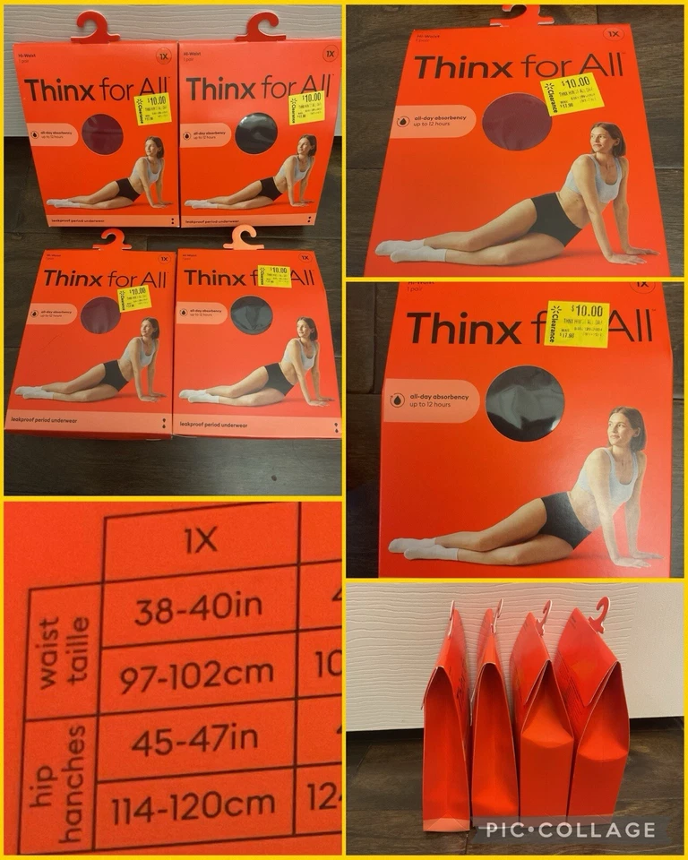 Thinx for All Comfort Leakproof Period Underwear 1X Lot 4) Hi Waist Rhubarb Blk