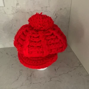 Vintage Acrylic Fibre Women's Red Crochet Hippy Newsboy Beret Knit Hat One Size - Picture 1 of 8