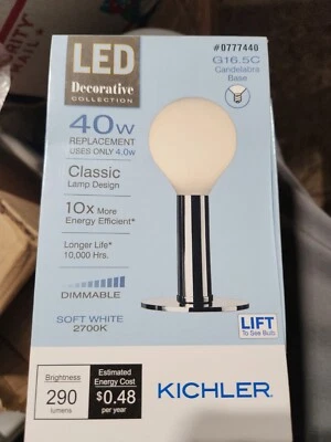 Lot 4~Kichler~ Decorative Collection 40-Watt Frosted A15C LED  w/Candelabra Base - Image 1 of 4