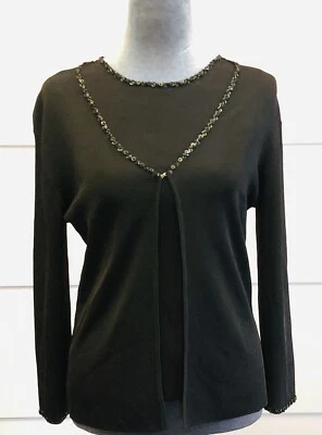 Conjunto de cárdigan negro de 2 piezas con cuentas Michelle Nicole con lentejuelas talla mediana Foto 1 de 4