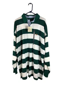 Nuevo DUCK HEAD Rugby Polo Cuello Camisa Para Hombre XL Largo Algodón Rayas Verde Blanco - Imagen 1 de 5
