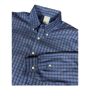 Brooks Brothers Blue Tartan Plaid Oxford Cotton Button Down Shirt Large Slim Fit - Picture 1 of 11