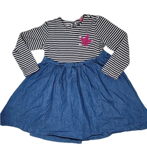Joules Girl's Hampton Sequin Star Striped Chambray Skirted Dress Blue Size 5Y - Picture 1 of 9