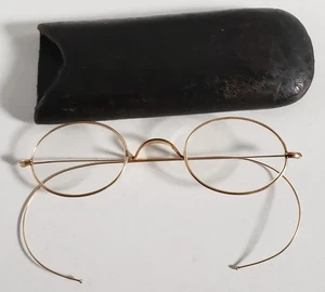 Antike Damen Drahtgestell Brille & Etui. Vergoldete ovale Linse - Bild 1 von 11