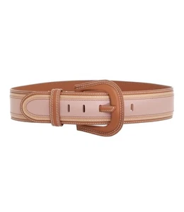 Zimmermann Zimmermann Wide Stripe Belt |Tan/Pink, Leather, Topstitching, Waist - Picture 1 of 3
