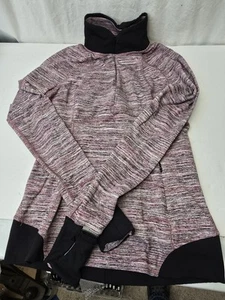 Lululemon Women Lightweight Jacket Pink Black Heather High Neck 3/4 Zip Size 8 - Picture 1 of 9
