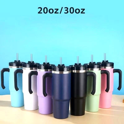 Изолированная бутылка для воды из нержавеющей стали с ручкой для переноски соломы герметичная для походов - Изображение 1 из 4