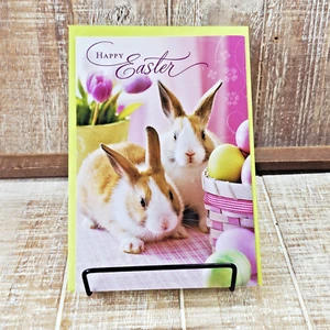 Tarjeta de felicitación de Pascua Hallmark conejitos rosas brillo cálidos pensamientos difusos - Imagen 1 de 8
