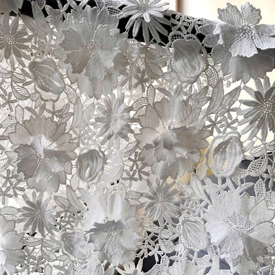 Tissu En Dentelle Guipure Blanche Avec Fleurs 3D Pour La Couture De Robes, Gown - Photo 1/4