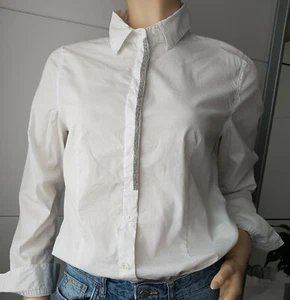 Malvin Damen Bluse 38 40 Weiß M mit Perlen an der Knopfleiste Business Langarm - Bild 1 von 5