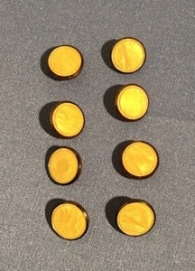 Set Of 8 Vintage Sunny Yellow And Black Pearlized Plastic Lucite Shank Buttons - Picture 1 of 9