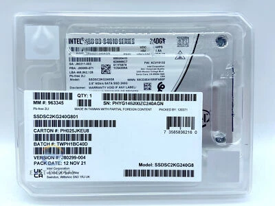 Intel SSDSC2KG240G801 D3-S4610 Series 240GB 2.5'' TLC 3D2 7mm SATA 6Gb/s SSD New - Image 1 of 4
