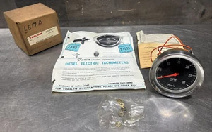 Vintage Faria Diesel Tachometer Gauge Euro Black Stainless Diesel Nos Surplus - Picture 1 of 17
