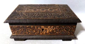 Folk Art Hammered Copper Wood Trinket Boxes - Picture 1 of 9