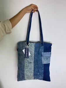 Large stylish Denim Tote bag - Cut &sew Blue colors- Outside Pocket & logo emb - Picture 1 of 10