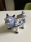 ANTIQUE VINTAGE HAND PAINTED SIGNED BLUE AND WHITE CERAMIC COW CREAMER PORTUGAL