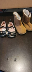 infant girl shoes size 2brown boots and black dress shoes - Picture 1 of 4