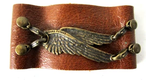 Take Flight Adjustable Bracelet Leather Band L/E Angel Wings Biker - Picture 1 of 4