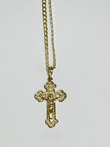 Mens Gold Plated Jesus Crucifix Cross Pendant Necklace For Men 14k Gold Filled - Picture 1 of 14