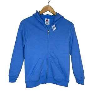 Hanes Zip Up Hooded Sweatshirt Sweater Blue Pockets Soft Fleece NWT Youth Size M - Picture 1 of 4
