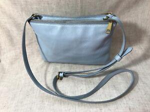 Fossil Blue Leather Double Top Zip Small Crossbody Shoulder Bag