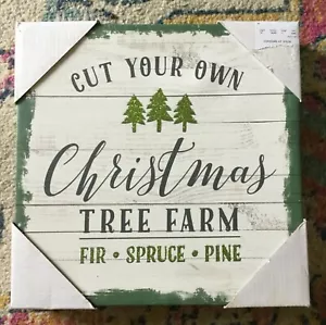 Schneiden Sie Ihren eigenen Weihnachtsbaum Bauernhof Tanne Fichte Leinwand Wandkunstdruck, 10" x 10" - Bild 1 von 4