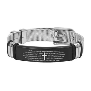 Women Men Bible Cross Stainless Steel Mesh Cuff Bracelet Prayer Religious Bangle - Picture 1 of 12