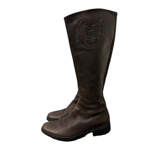 Hunter "H" Leder Wappen braun hoher Reitstiefel seitlicher Reißverschluss EU 39 Größe 7 - Bild 1 von 5