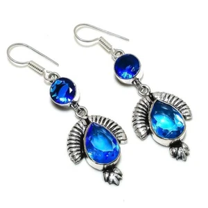 London Blautopas Edelstein 925 Sterlingsilber Schmuck Ohrring 2,25" N423 - Bild 1 von 2