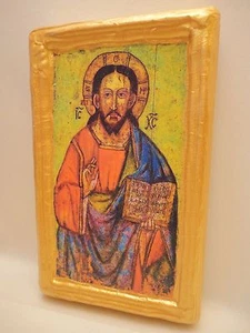 Gesù Cristo rara icona cristianesimo cattolico e ortodosso orientale arte quercia - Foto 1 di 8