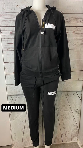 RAIDERS 2pc sweat suit (hooded zip-up sweater, sweatpants) NWT MEDIUM Cover