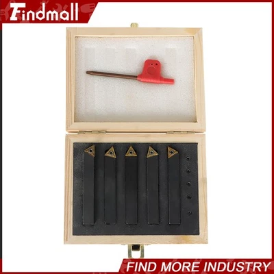 FINDMALL 5Pcs 3/8" Carbide Indexable Turning Tool Lathe Tool Bit With Carbide Inserts