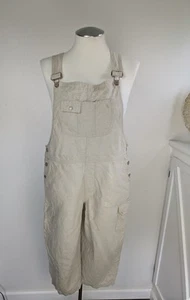 Women's XL OVERALLS 100% Linen Gardening Pocket Comfy Bibs Khaki - Picture 1 of 19