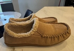 Minnetonka Tan Leather Moccasin Slippers Shoes Faux Fur Frita Women's Size 10 - Picture 1 of 6