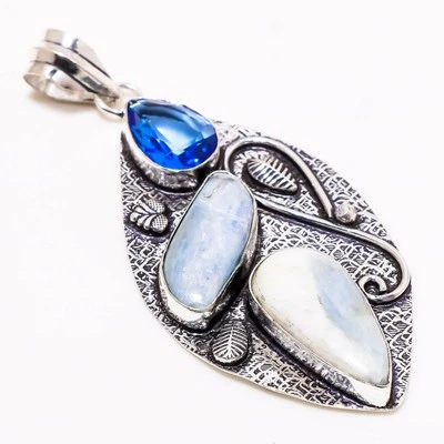 Colgante Joyería Hecho a Mano Piedras Preciosas Cuarzo Tanzanita Azul 2.70" SR 420 Foto 1 de 4