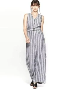 Mono Who What Wear XXL mezcla de lino junto al mar blanco y negro a rayas sin mangas - Imagen 1 de 12