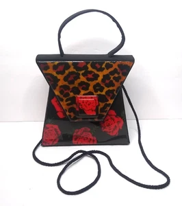 De Colección Angela Frascone Mod Arte Forma Geométrica Cartera Rosa Leopardo Estampado Bolso de Mano - Imagen 1 de 10