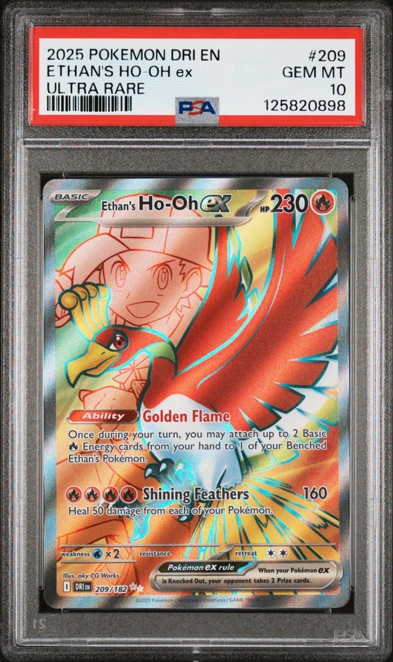 2025 POKEMON DRI EN-DESTINED RIVALS ULTRA RARE #209 ETHAN'S HO-OH EX PSA 10 - Image 1 of 2