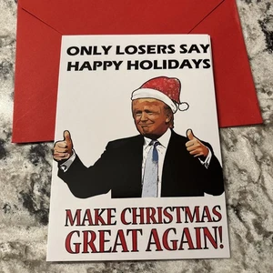 Fai di nuovo grande il Natale Trump Holidays 4,6x6,6" biglietto di auguri interno vuoto - Foto 1 di 7
