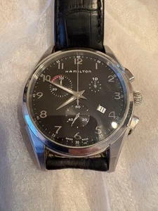 HAMILTON H386120 Jazzmaster Chronograph schwarzes Zifferblatt Herren Quarzuhr neue Batterie - Bild 1 von 24