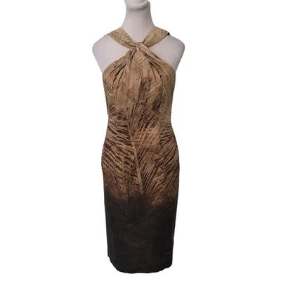 Les Copains Size EST M Sleeveless Twist Halter Top Pencil Dress Brown Ombre - Image 1 of 4