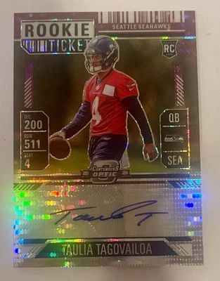 2024 Panini Contenders Taulia Tagovailoa Auto Rookie Ticket Purple Pulsar /21 - Image 1 of 2