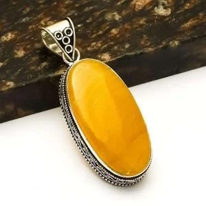 Yellow Lace Agate Gemstone Ethnic Antique Design Pendant Jewelry 2.4" AP-44432 - Picture 1 of 1
