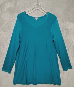 J Jill Shirt Womens Medium Teal Green Silk Blend Long Sleeve Pullover V Neck - Picture 1 of 12
