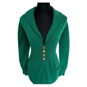 Vintage Starlight Trading Cardigan 70s Green Penny Lane Knit Sweater - Size L - Picture 1 of 8