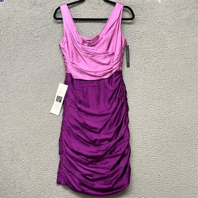 Vestido David Meister para mujer 8 púrpura satinado acanalado drapeado Y2K bloques de colores cóctel Foto 1 de 4