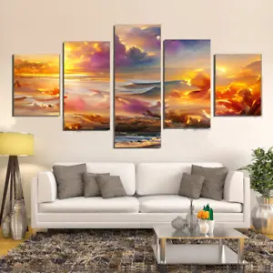 Oil color Sunset Landscape 5 PCs Canvas Print Poster HOME DECOR Wall Art Cuadro - Picture 1 of 10