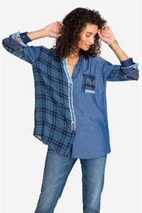 Johnny Was Indigo Mixup Raw Edge Shirt XS $ 220 UVP Oversized - Bild 1 von 7